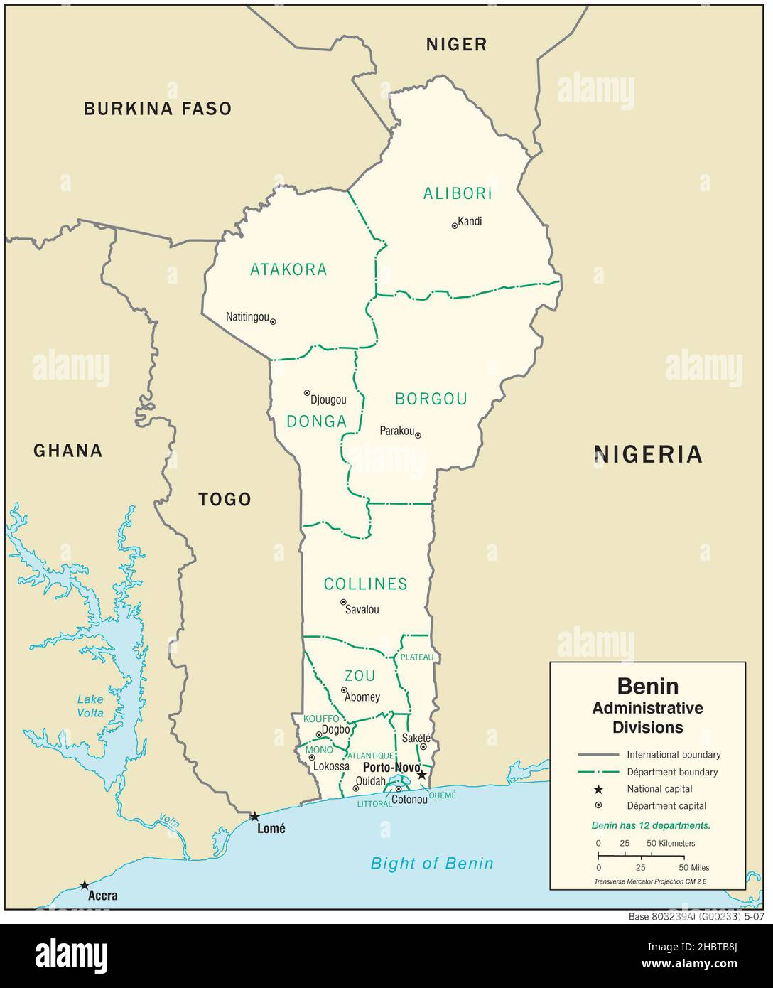 Mappa delle divisioni amministrative del Benin, 2007 Foto Stock