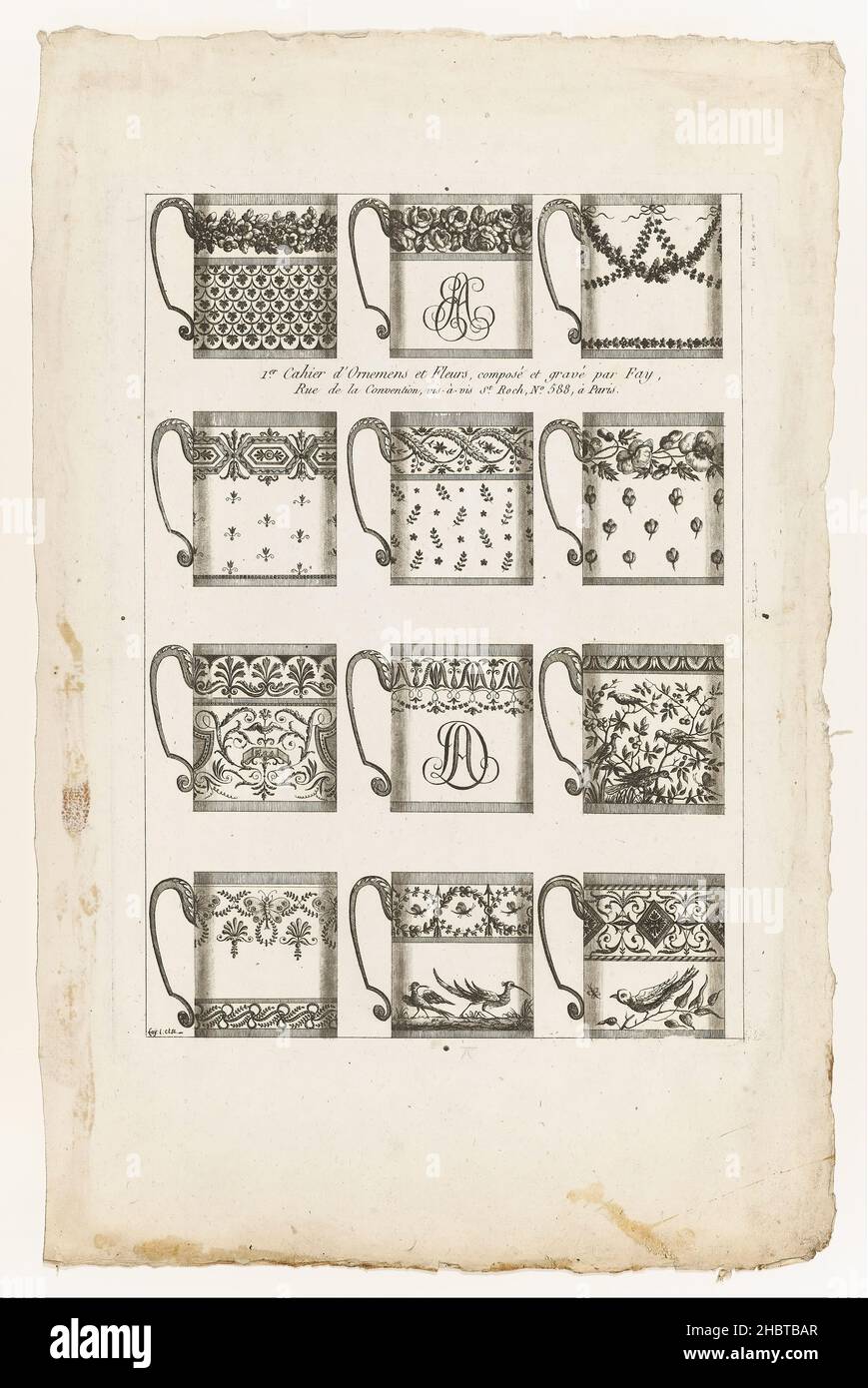 Jean-Baptiste Fay - disegni per tazze di cioccolato, piatto 1 dal 1 ° Cahier d'Ornemens et Fleurs Foto Stock