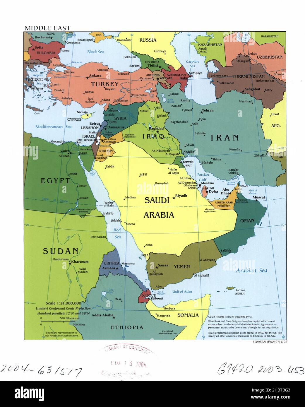 Mappa CIA del Medio Oriente ca. 2003 Foto Stock