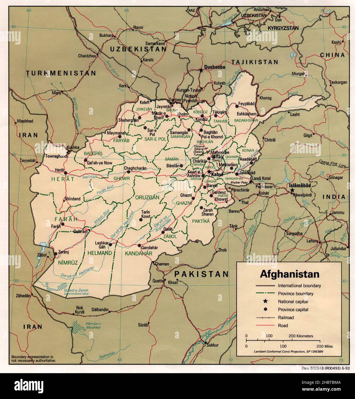 Mappa delle divisioni amministrative dell'Afghanistan, 1993 Foto Stock