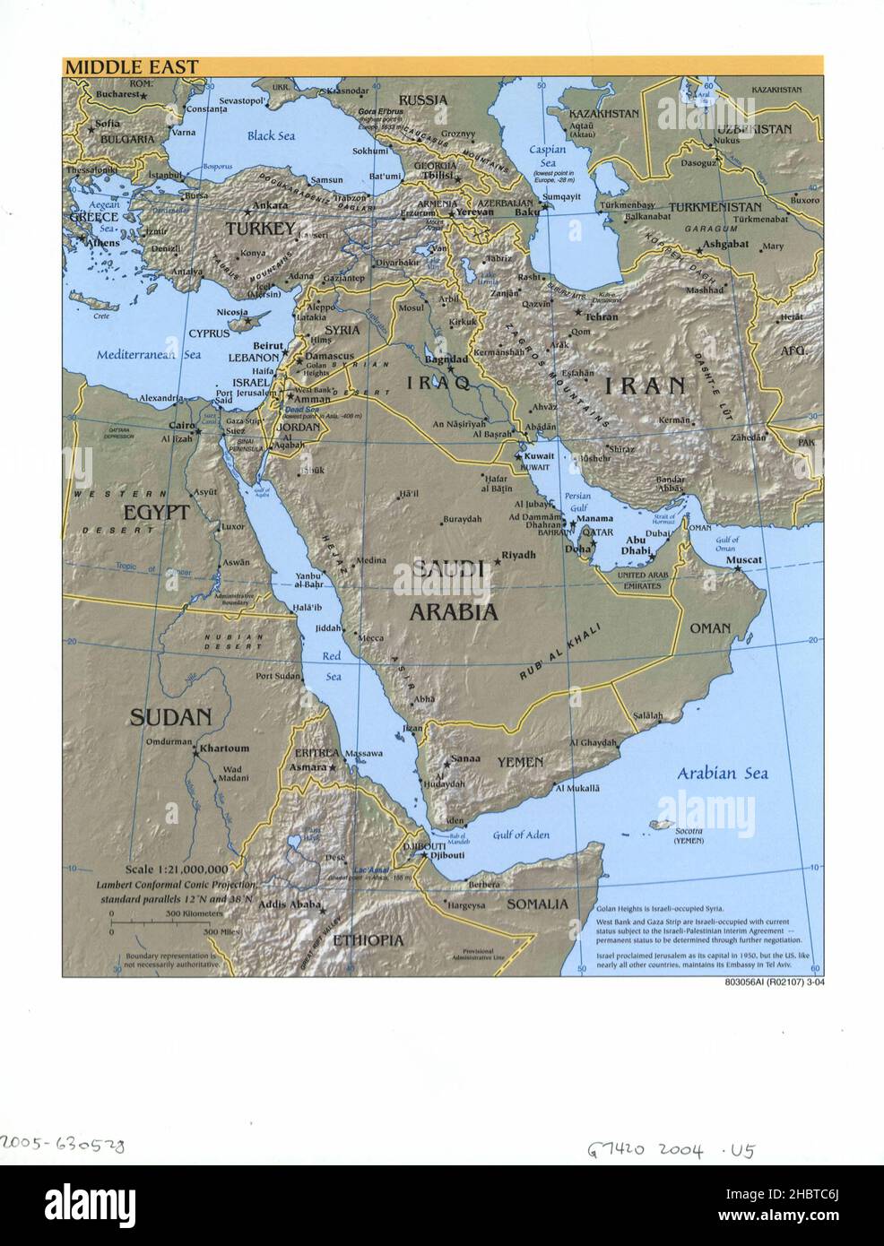 Mappa del Medio Oriente ca. 2004 Foto Stock