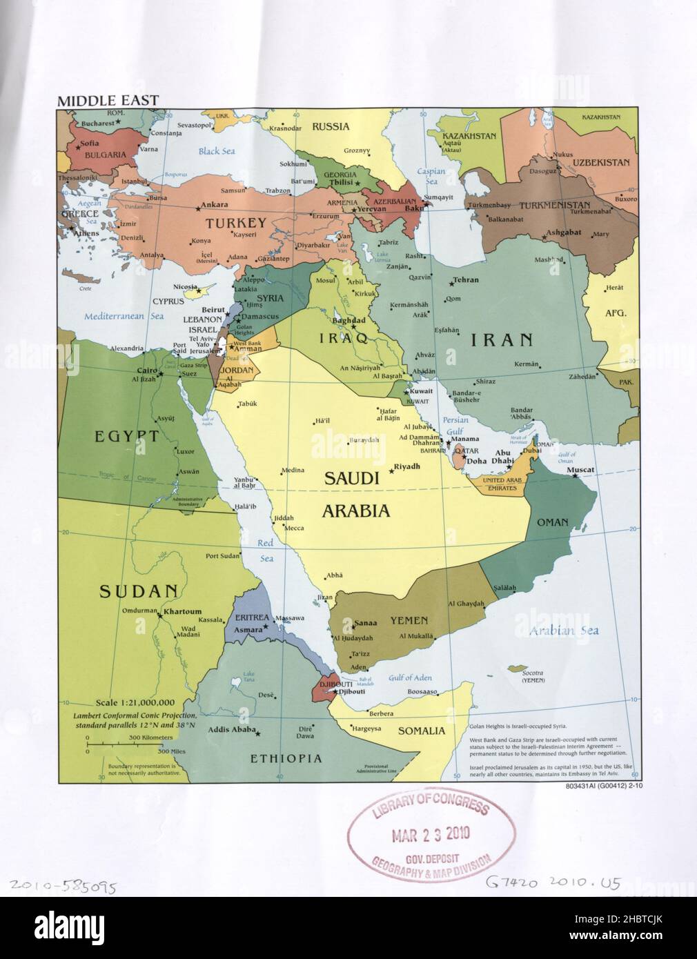 Mappa del Medio Oriente ca. 2010 Foto Stock