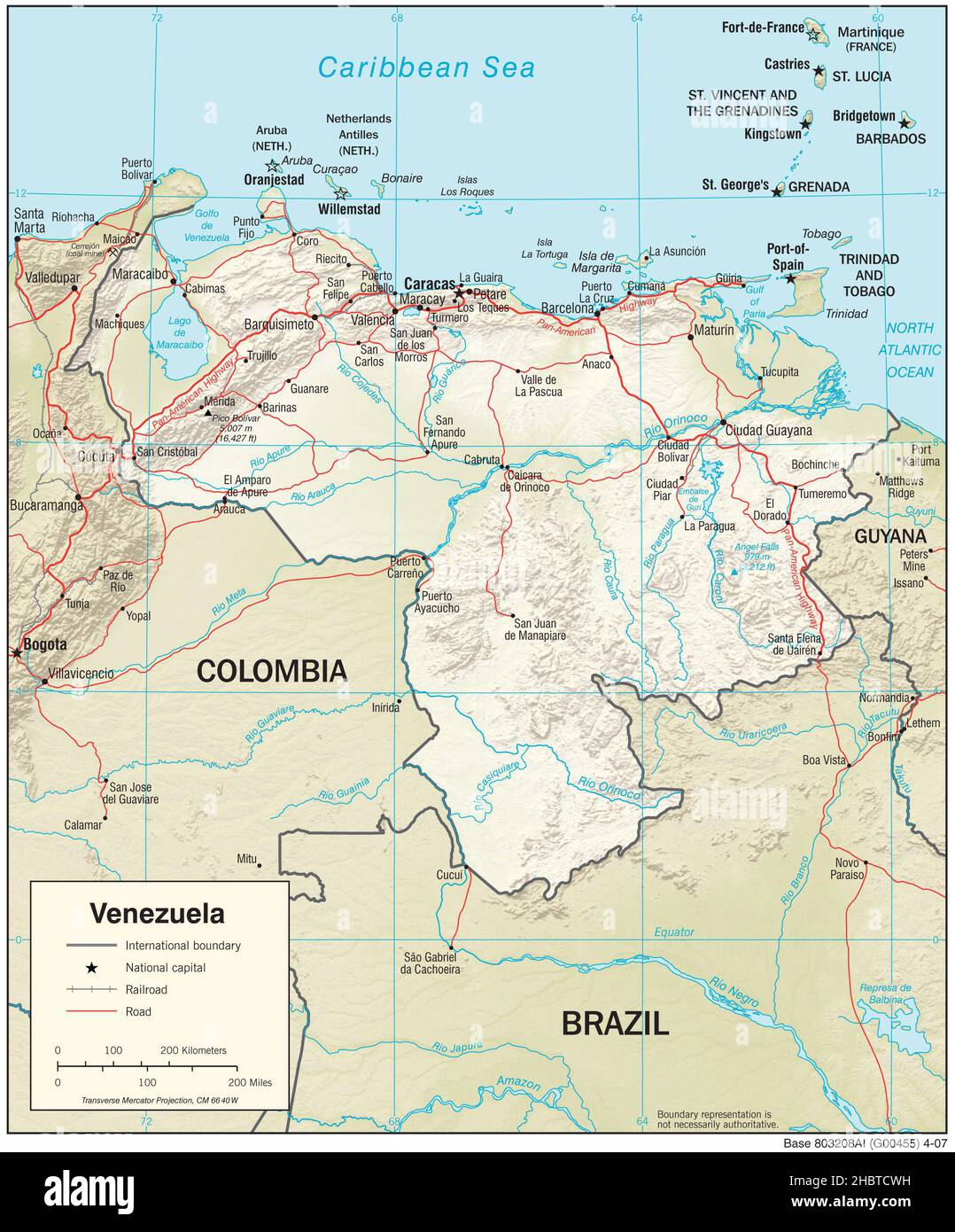Mappa topografica del Venezuela (rilievo ombreggiato), 2007 Foto Stock