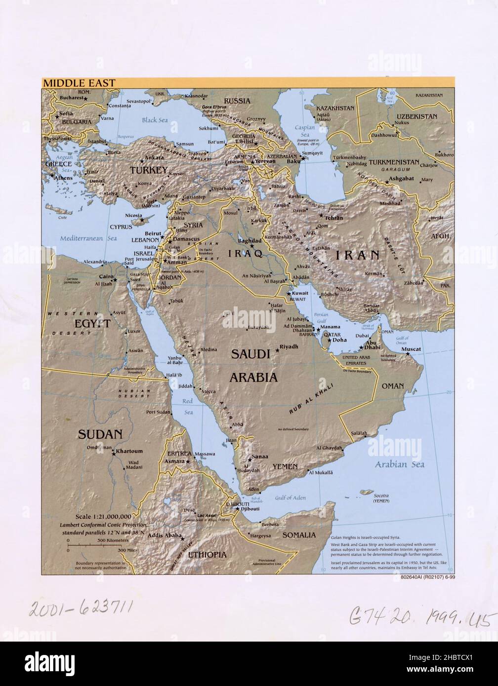 Mappa del Medio Oriente ca. 1999 Foto Stock