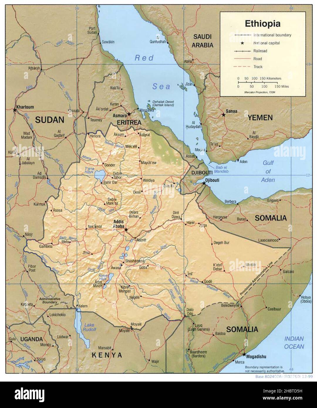 Mappa di rilievo ombreggiata dell'Etiopia, 1999 Foto Stock