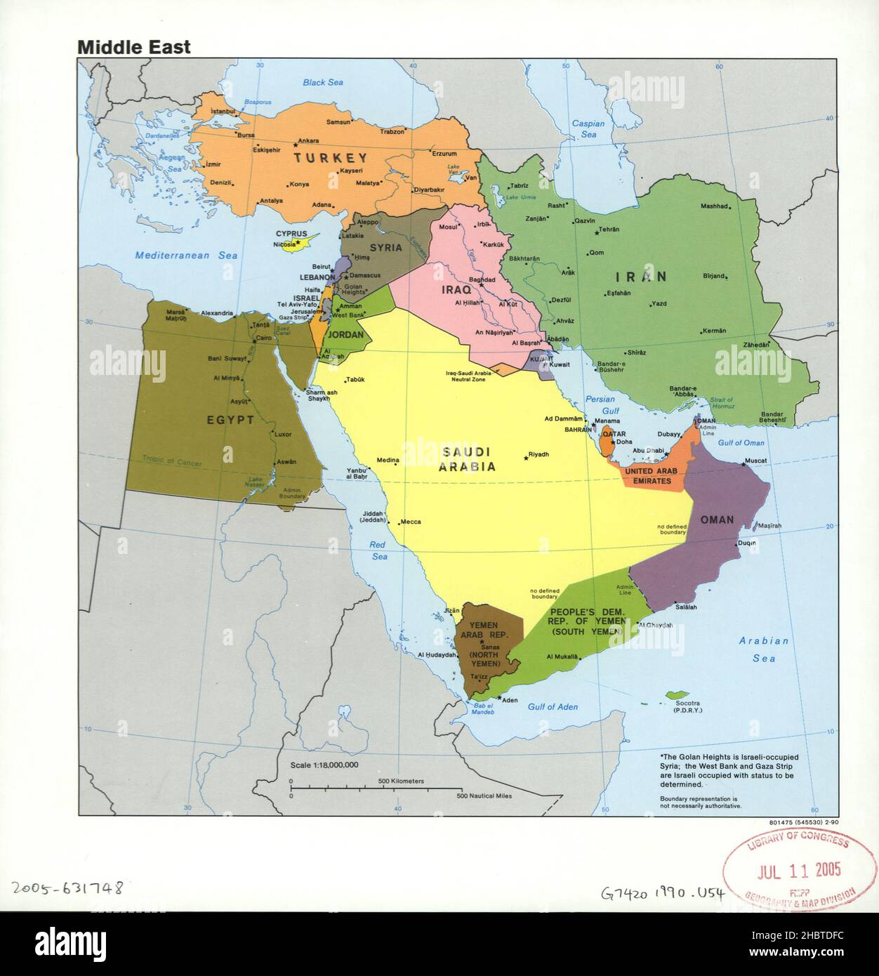 Medio Oriente Mappa ca. 1990 Foto Stock