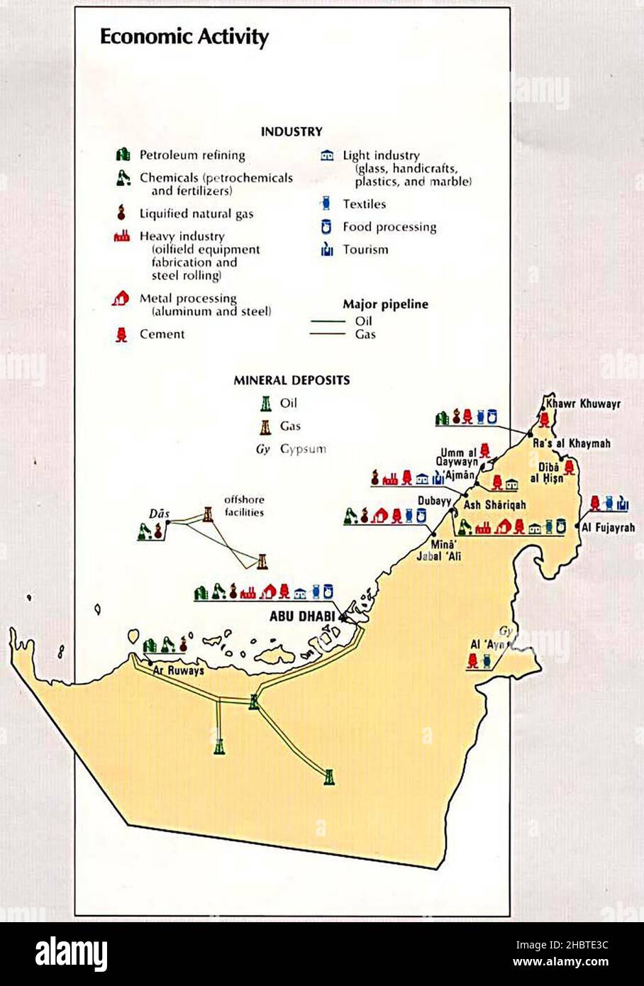 Attività economica degli Emirati Arabi Uniti dall'Atlante CIA del Medio Oriente ca. 1993 Foto Stock