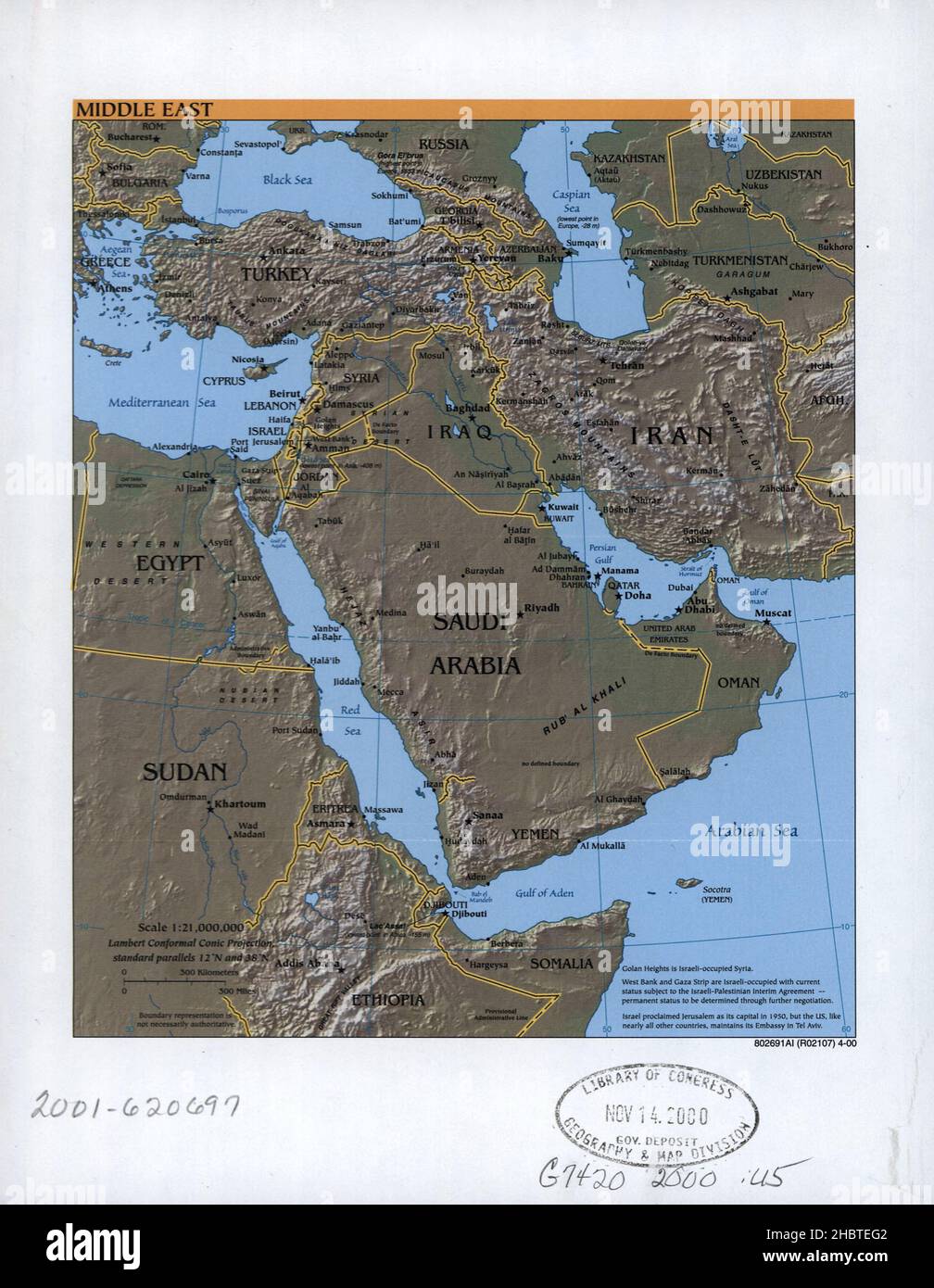 Medio Oriente Mappa ca. 2000 Foto Stock