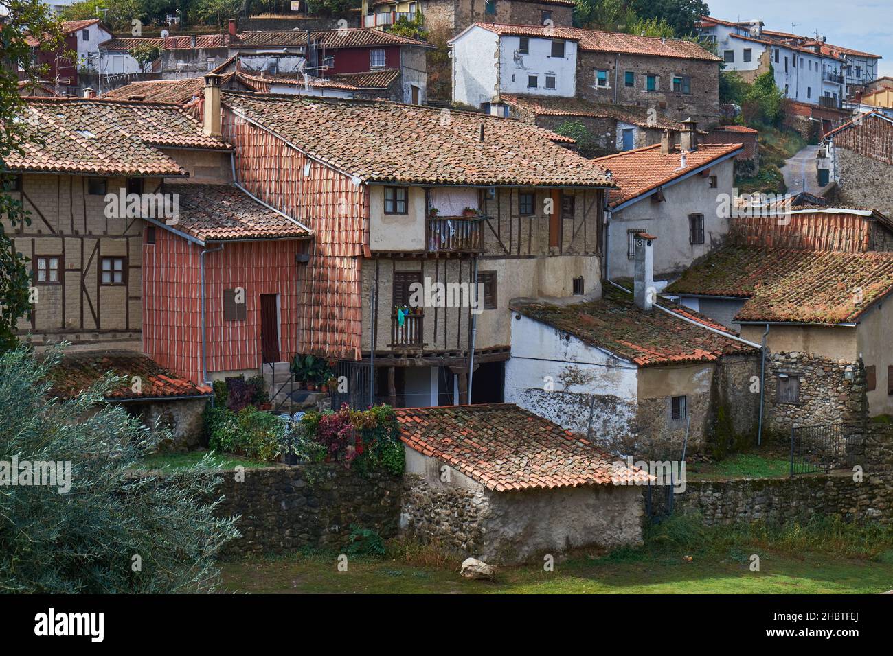 Case tipiche della città di Hervas a Caceres in Spagna. Foto Stock