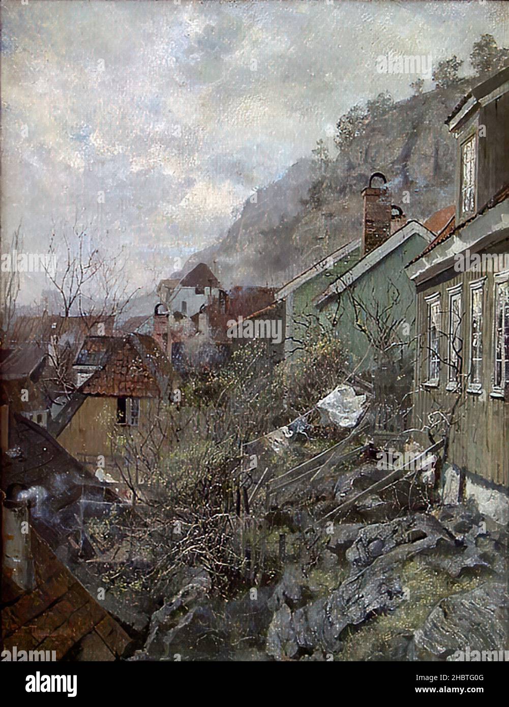 Case in Kragerø - 1882 - olio su legno 48,5 x 63 cm - Frits Thaulow Foto Stock