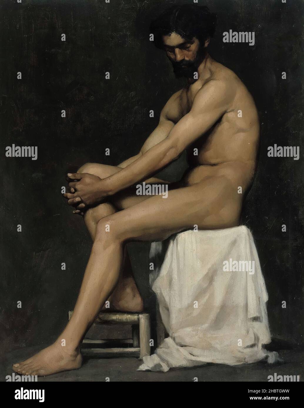 Istuva mies, akatemiaharjoitelma - 1875 - olio su tela 81 x 65 cm - Edelfelt Albert Foto Stock
