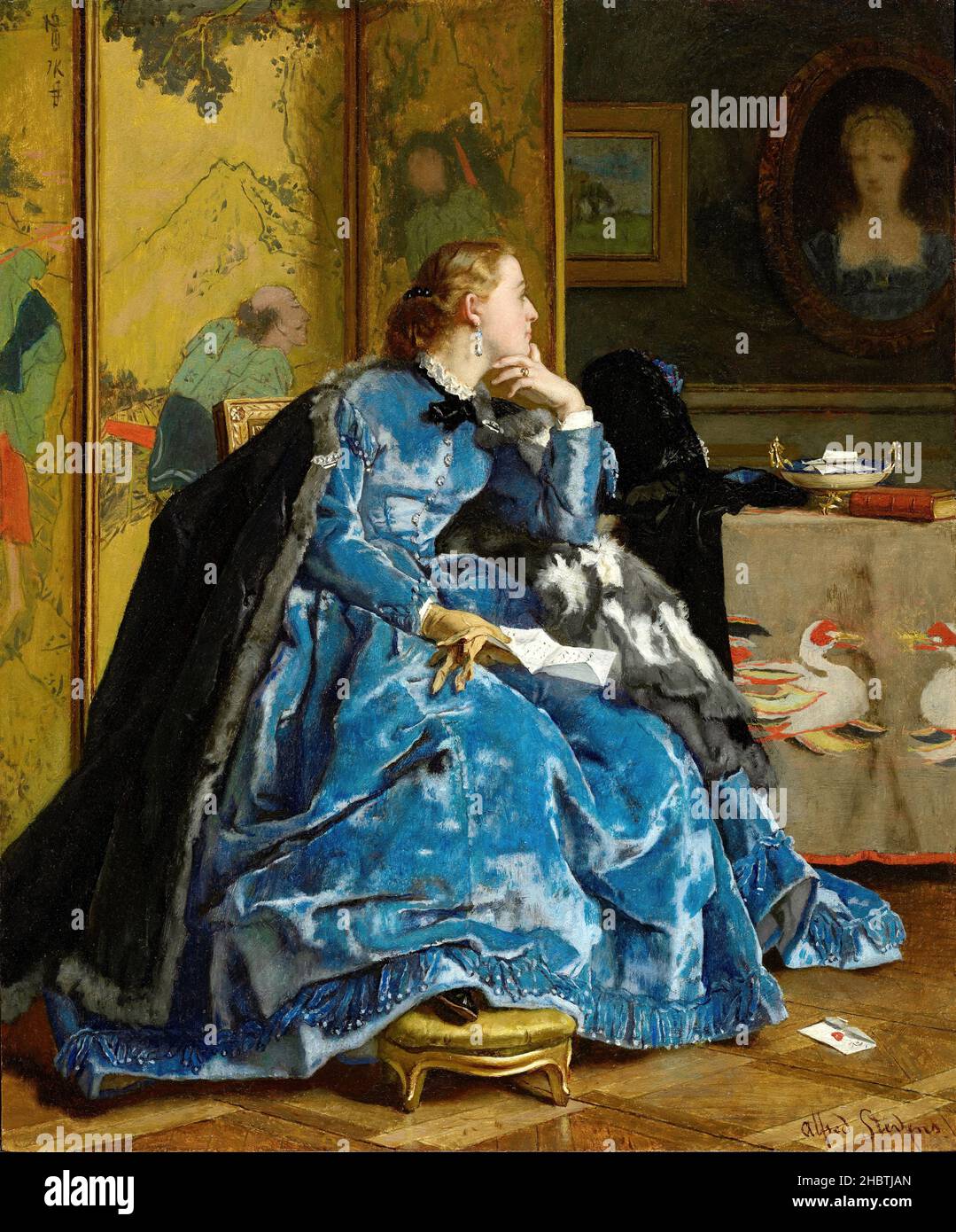 A Duchessa - il vestito blu - 1866c. - olio su legno 31,4 x 26 cm - Stevens Alfred Foto Stock