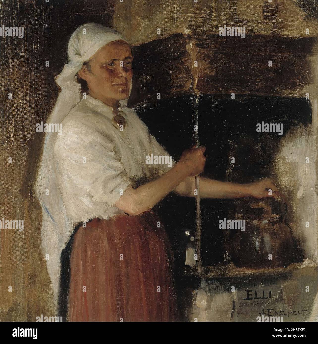 Elli Jäppinen in stufa, studio - 1887 - olio su tela 27,5 x 26,5 cm - Edelfelt Albert Foto Stock