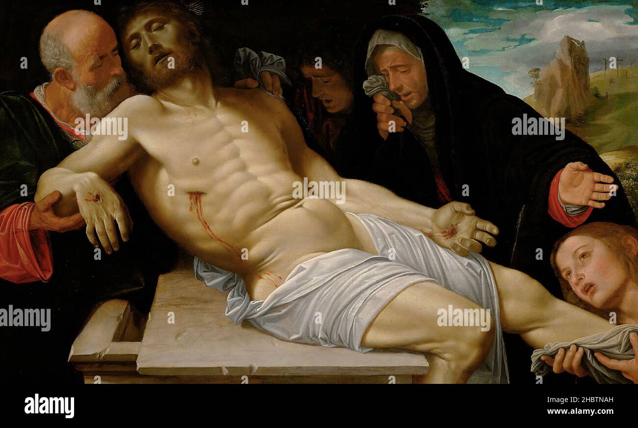 Lamento sul Cristo moro - 1513 20 - olio su legno di pioppo 72,5 x 118,5 cm - Savoldo Giovanni Girolamo Foto Stock