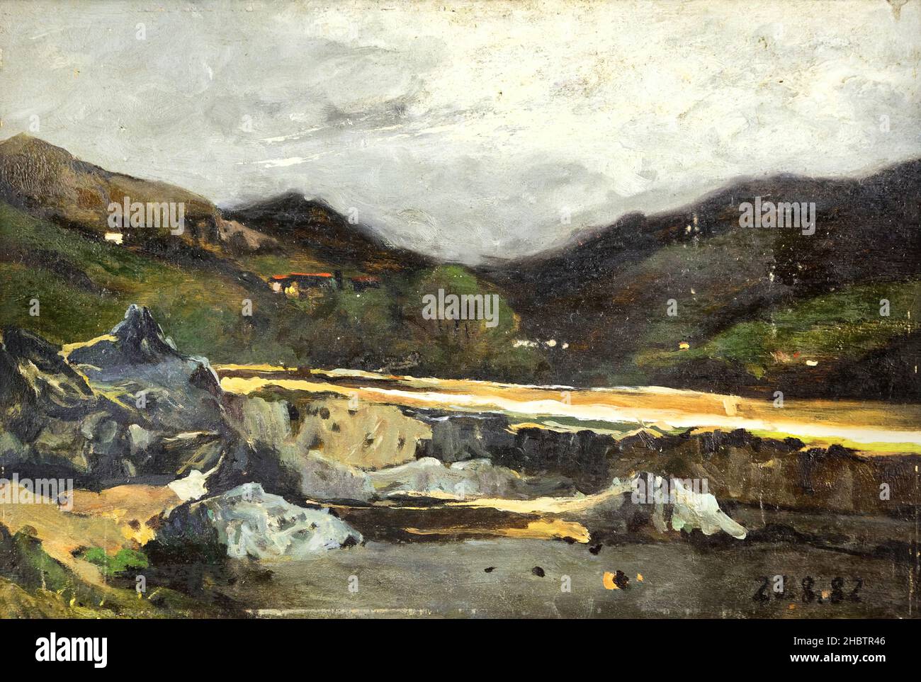 Delleani Lorenzo - Collezione privata - Paesaggio- data sconosciuta - olio su legno 25 x 37,3 cm - Foto Stock