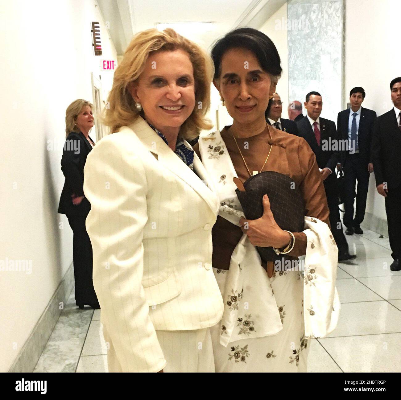 Carolyn Maloney e Aung San Suu Kyi al Campidoglio degli Stati Uniti ca. 15 settembre 2016 Foto Stock