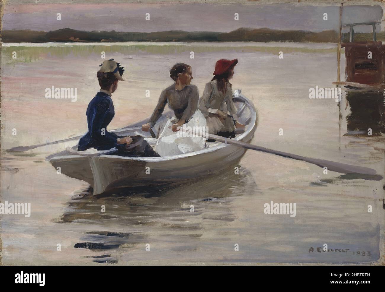 Ragazze in barca da canottaggio - onmmer nell'arcipelago - 1883 - olio su tela 40 x 57,5 cm - Edelfelt Albert Foto Stock