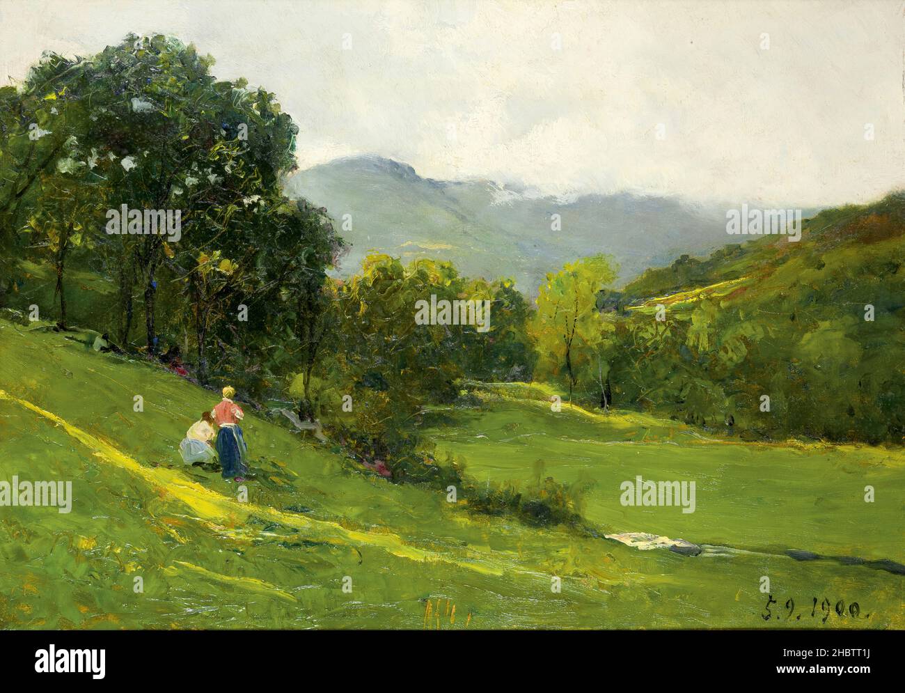 Delleani Lorenzo - Collezione privata - sosta sul pendio - 1900 - olio su legno 31,4 x 42 cm - Foto Stock