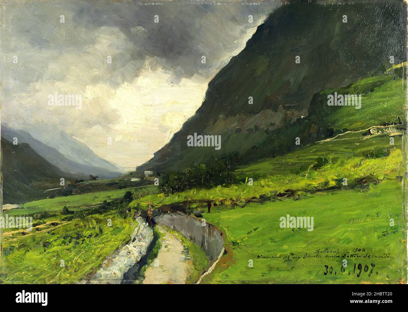 Delleani Lorenzo - Collezione privata - Minaccia di temporale - 1907 - olio su legno 31 x 44,5 cm - Foto Stock