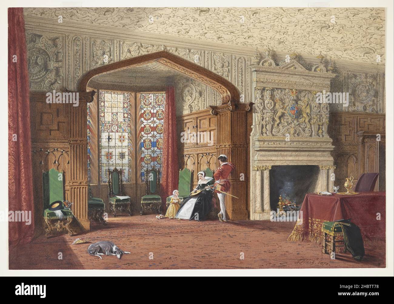 Joseph Nash il Vecchio - una stanza elisabettiana a Lyme Hall, Cheshire Foto Stock