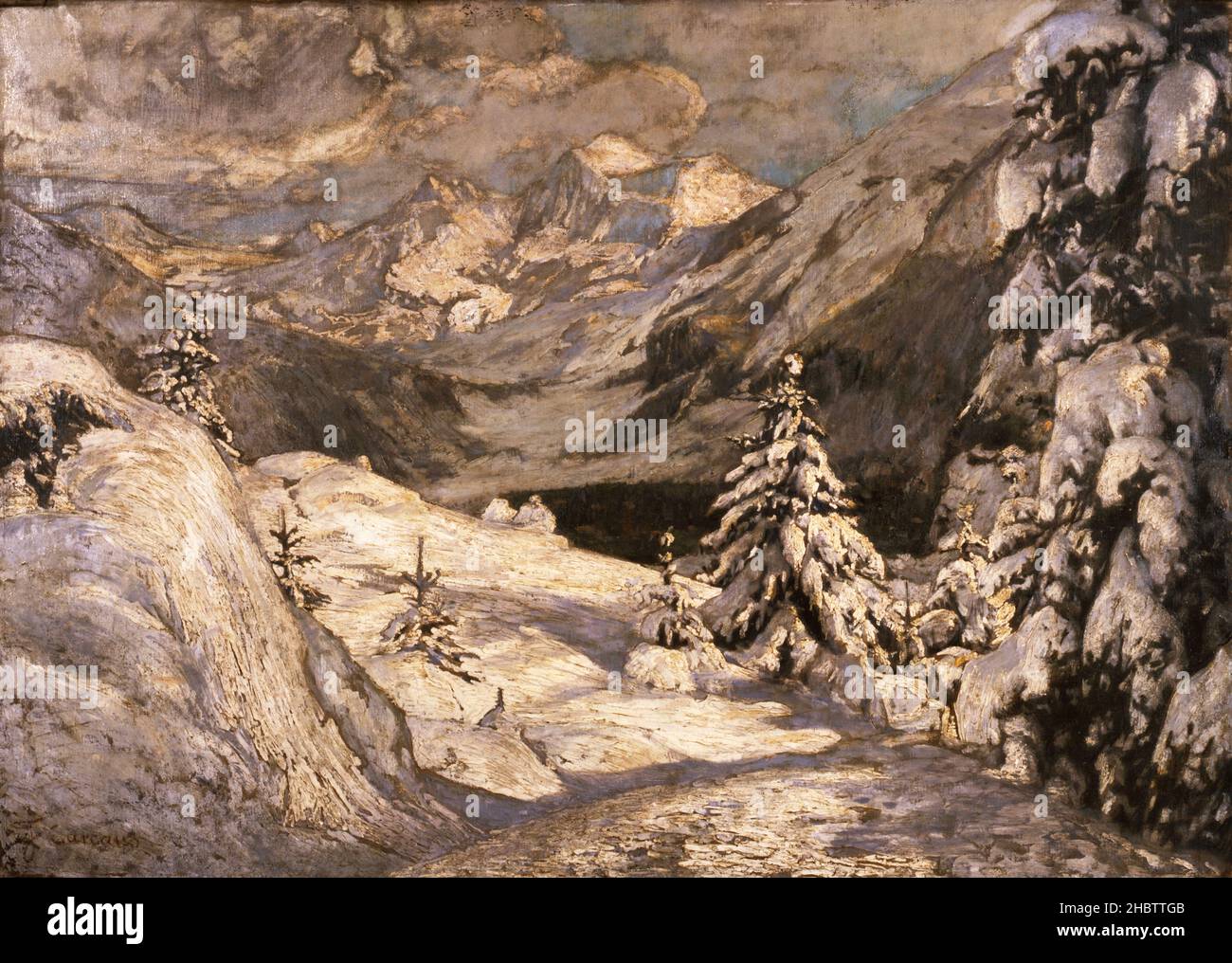 In pieno Inverno o Inverno in Engadina - 1909c. - olio su tela 138 x 194 cm - Carcano Filippo Foto Stock