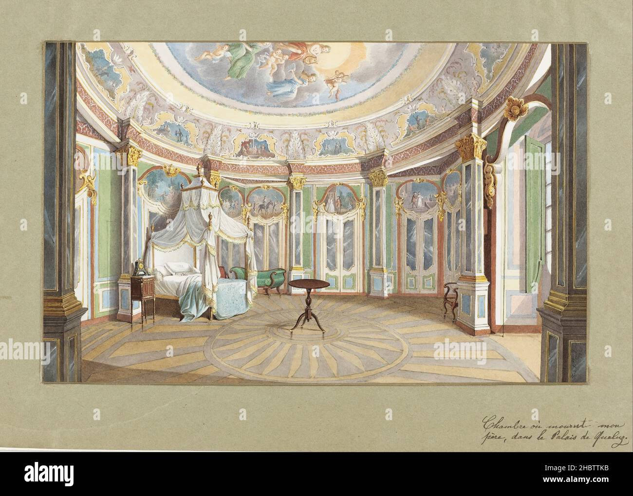 Ferdinando le Feubure - Camera da letto di King Pedro IV del Portogallo (Imperatore Dom Pedro I del Brasile), Palazzo di Queluz Foto Stock