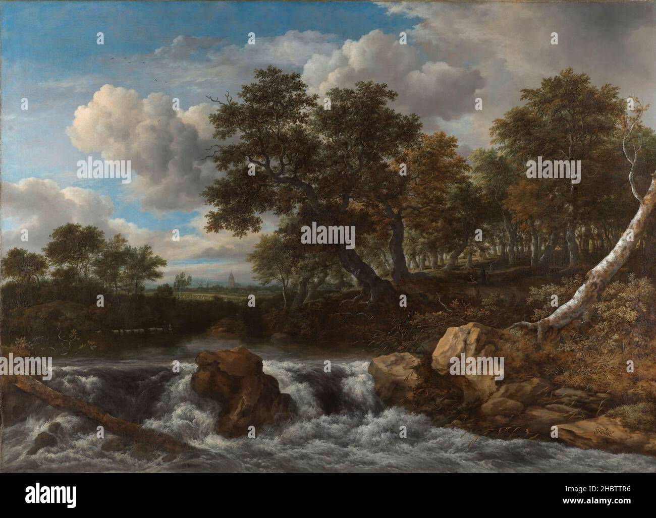Paesaggio con cascata - 1668c. - olio su tela 142,5 x 196 cm - Van Ruisdael Jacob Foto Stock