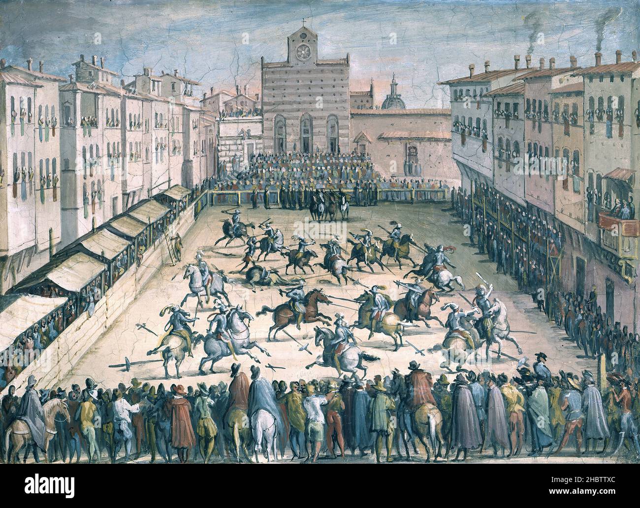 Jan Van der Straet (noto come Giovanni Stradano) - CAVALLO giostra in Piazza Santa Croce Foto Stock