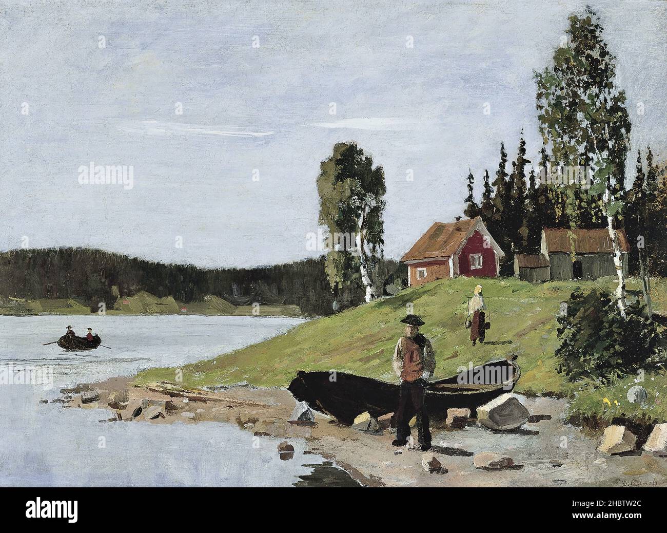 Baia con Barca e Casa - 1881 - olio su cartone 37 x 51 cm - Munch Edvard Foto Stock