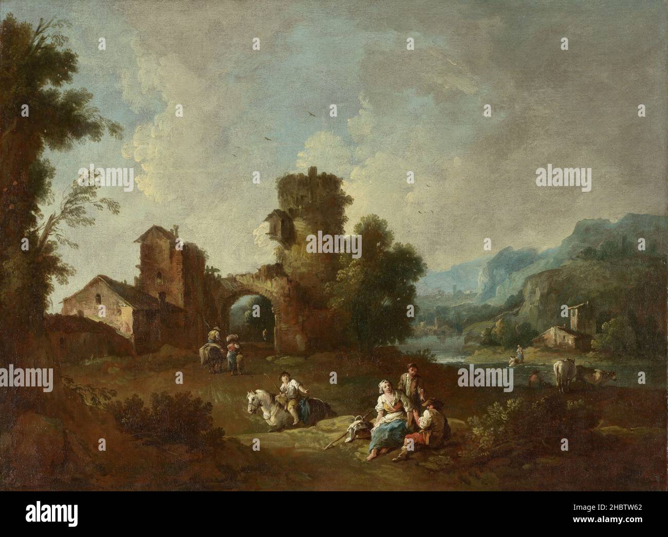 Paesaggio con Torre in rovina - 1760 80 - olio su tela 70,2 x 95,9 cm - Zais Giuseppe Foto Stock