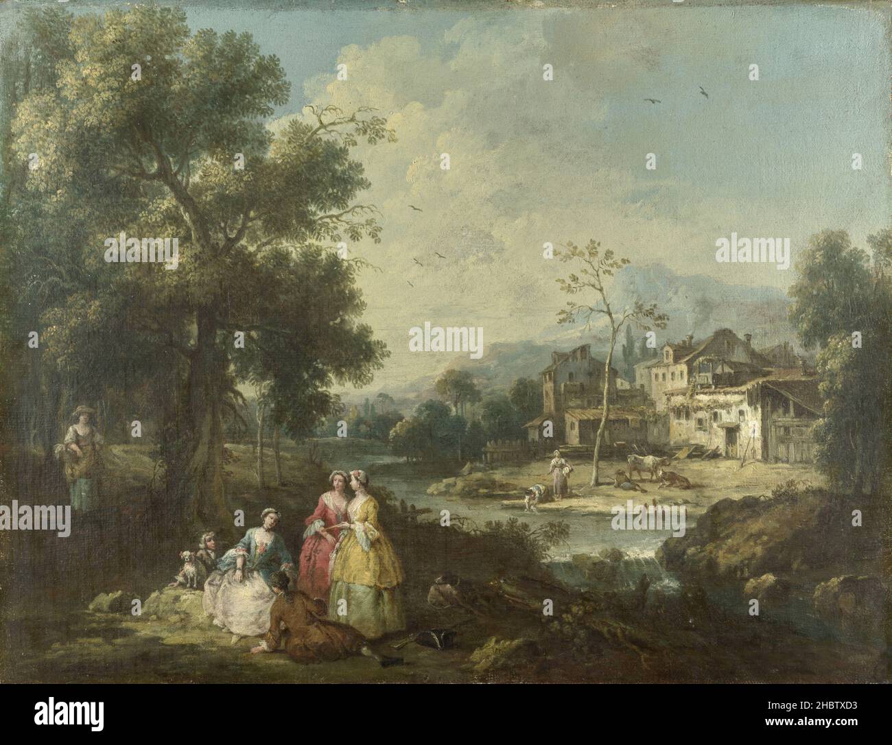 Paesaggio con un gruppo di figure - 1770 80 - olio su tela 49,5 x 65,5 cm - Zais Giuseppe Foto Stock