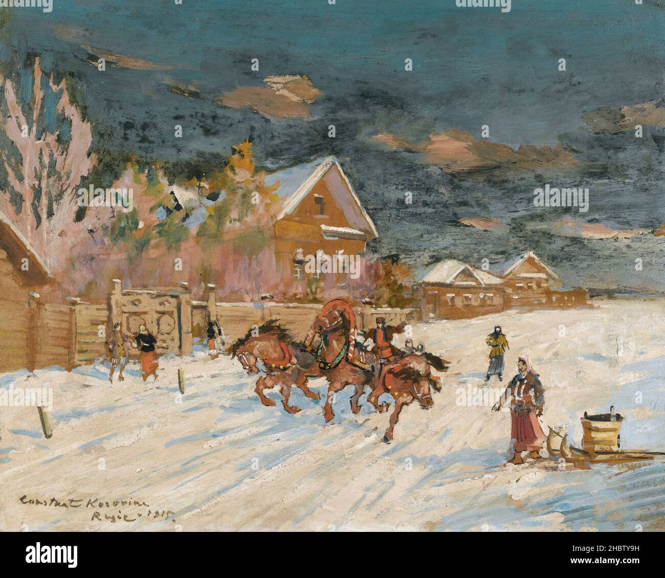 Korovin Konstantin Alekseevič - Collezione privata - viaggio invernale - no date - guazzo e olio su tela 32 x 40 cm Foto Stock