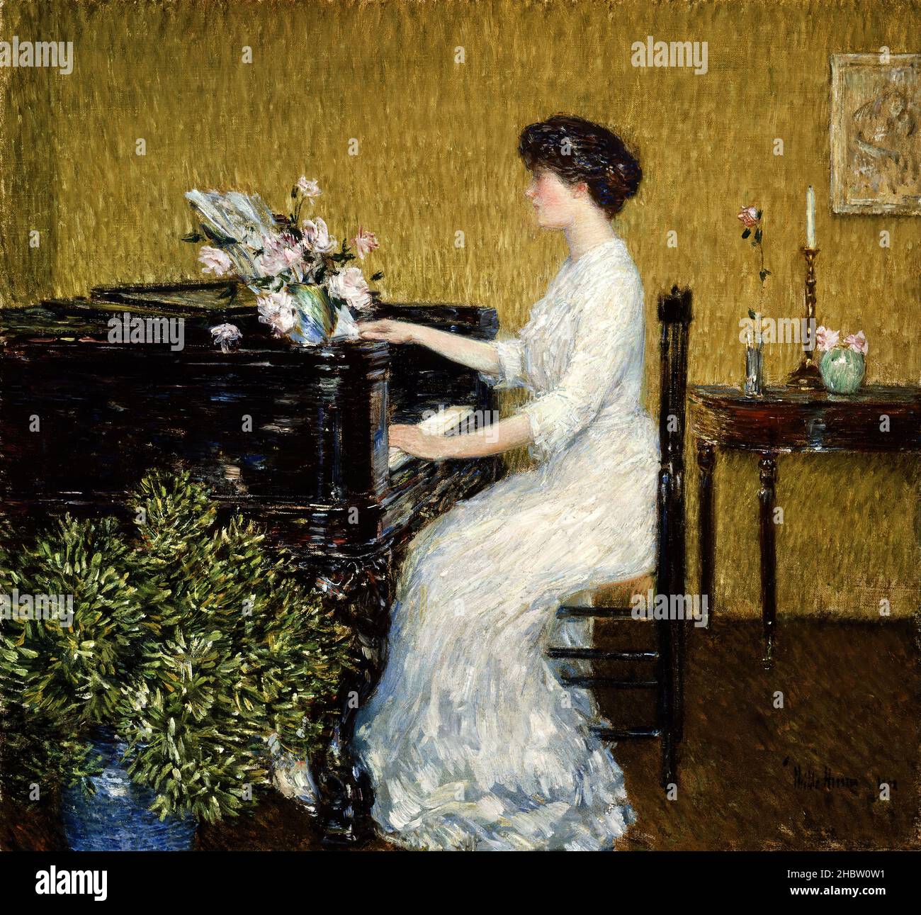 Al pianoforte - 1902 08 - olio su tela 61,3 x 66,4 cm - Hassam Childe Foto Stock