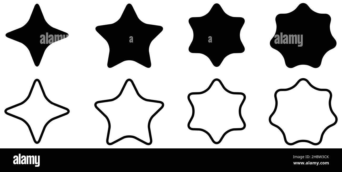 Icona stelle arrotondate, versione con quattro, cinque, sei e sette punti Illustrazione Vettoriale