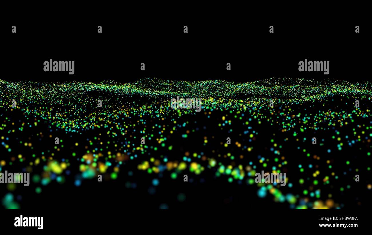 Sfondi in movimento CGI astratti ad alta definizione ideali per l'editing, sfondi LED o trasmissioni con particelle blu e bianche che rallentano il movimento. Ciao Foto Stock