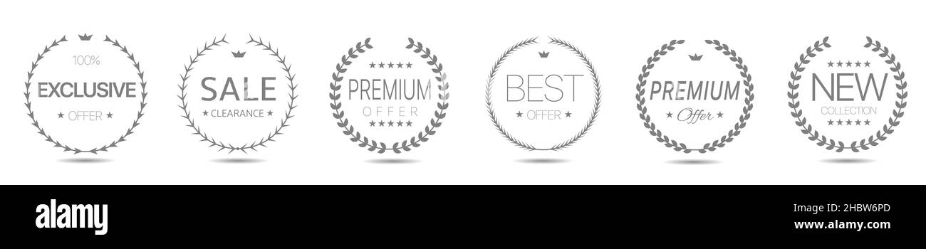 Offerta esclusiva set etichetta corona grigio alloro Illustrazione Vettoriale