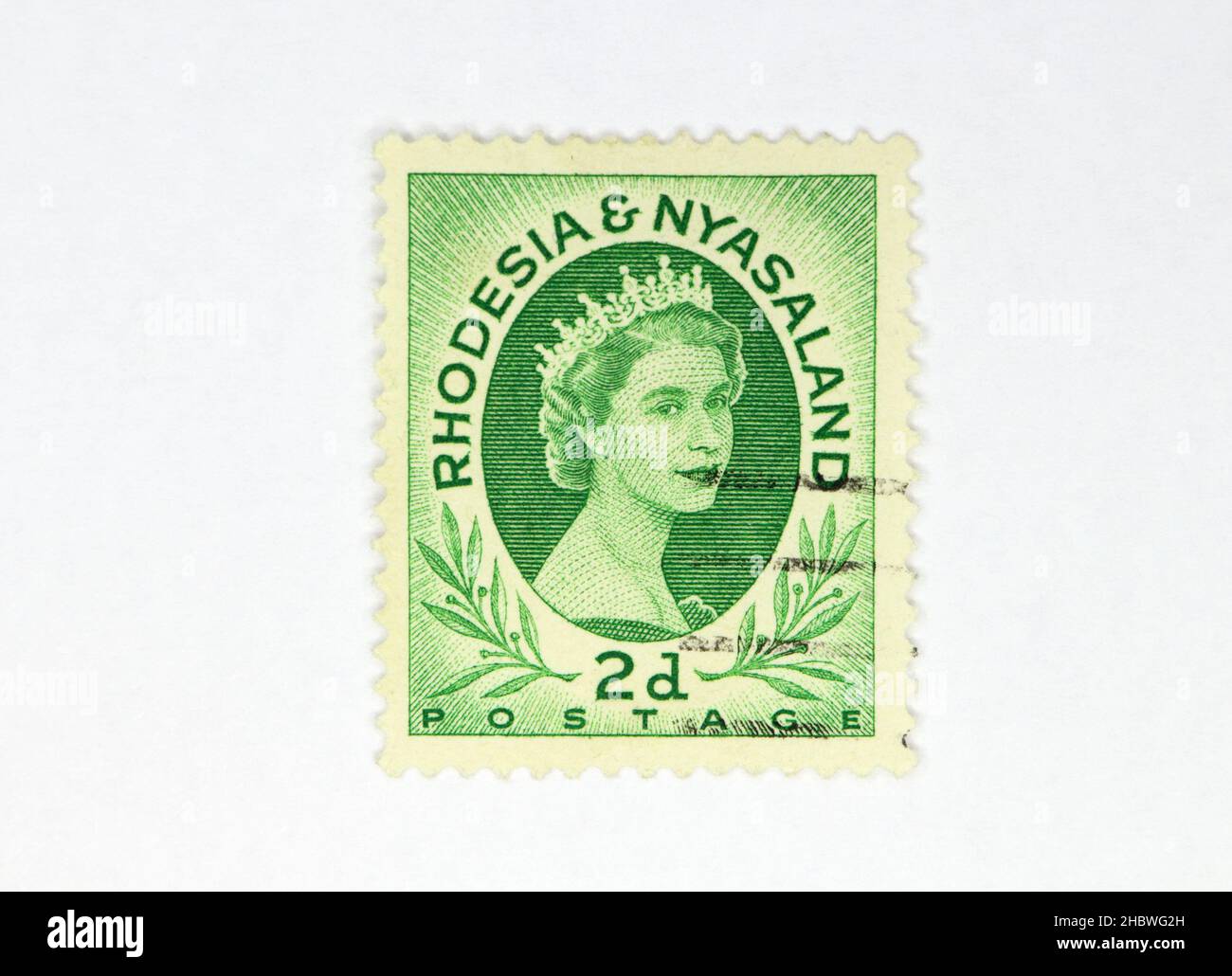 La regina Elisabetta II francobollo della Rhodesia e del Nyasaland (Malawi) del commonwealth britannico Foto Stock