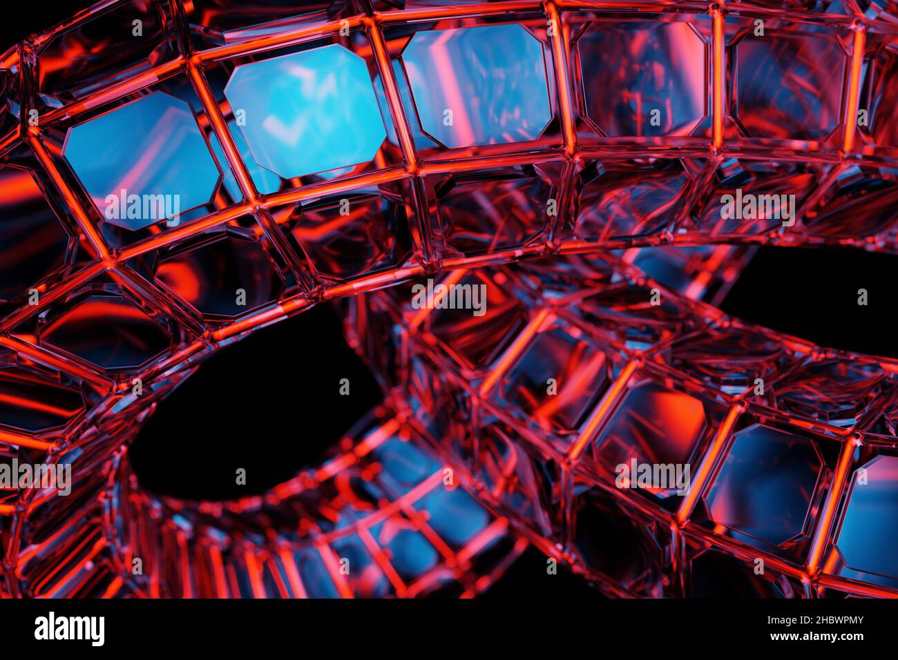 3d illustrazione astratto grafico volumetrico bianco e nero ricoperto da cristalli su sfondo nero isolato Foto Stock