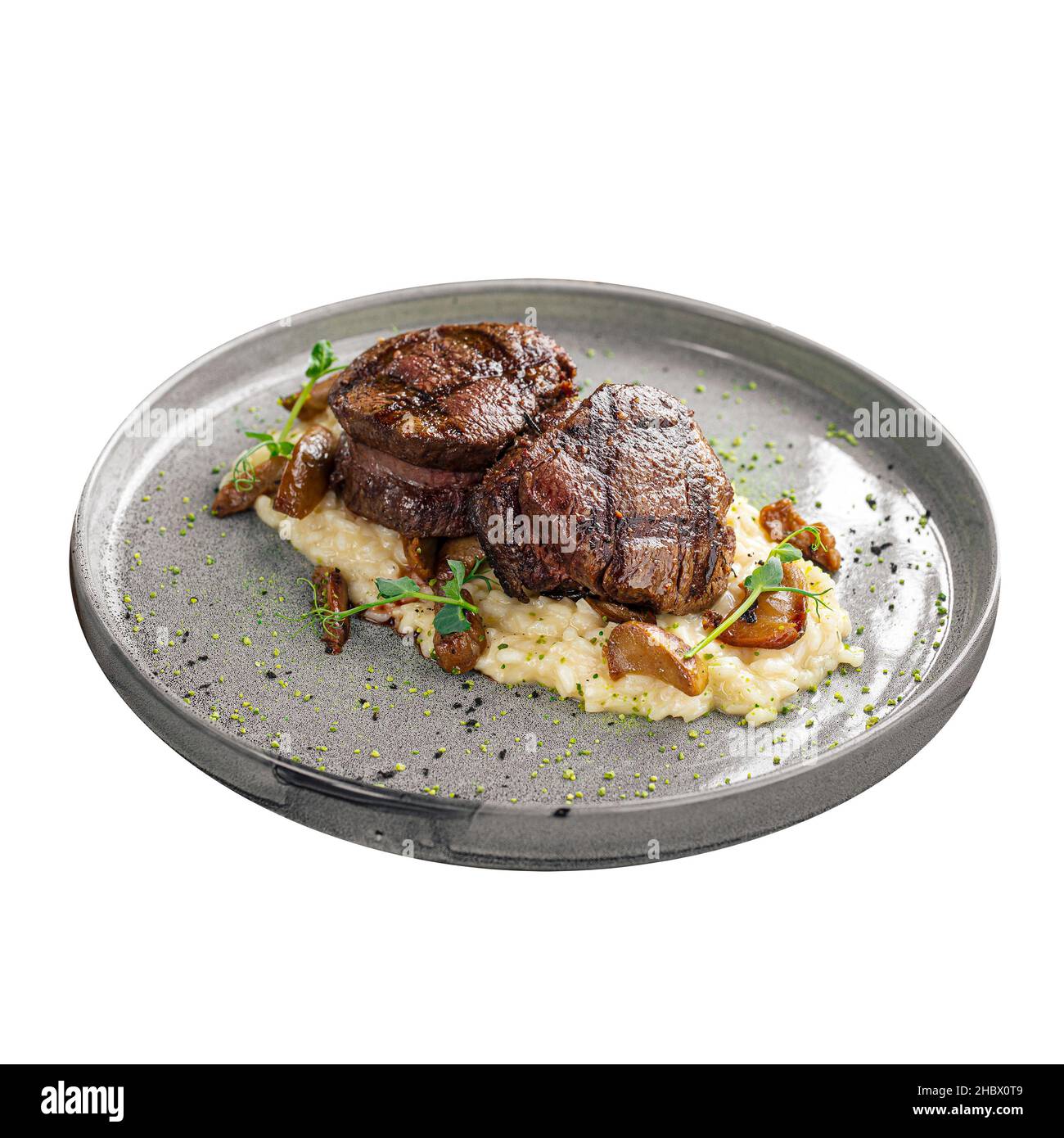 Medaglioni di vitello gourmet con risotto Foto Stock