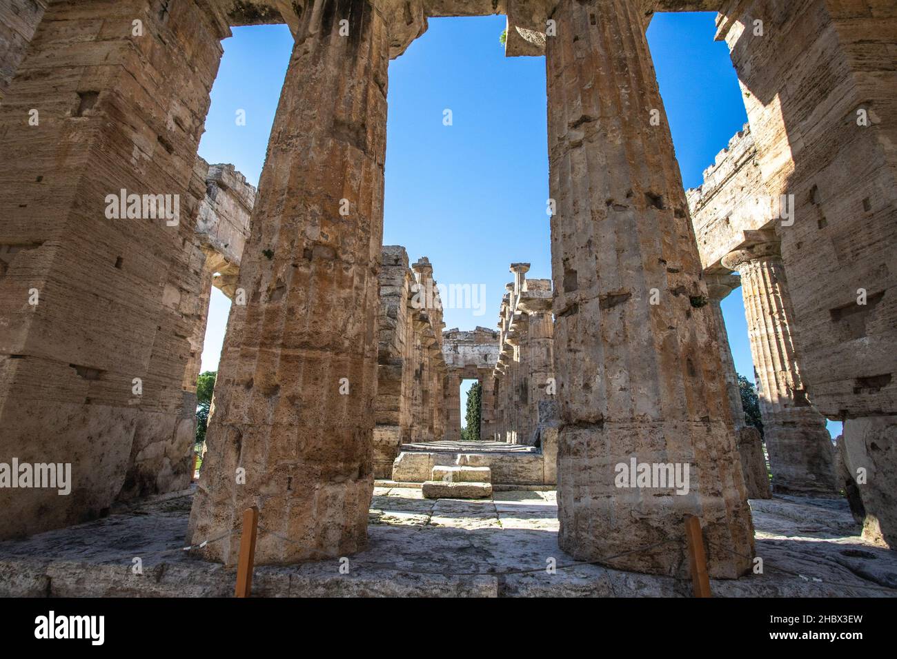 Tempio di Nettuno, Tempio di Poseidone, Parco Archeologico di Paestum, Italia Foto Stock