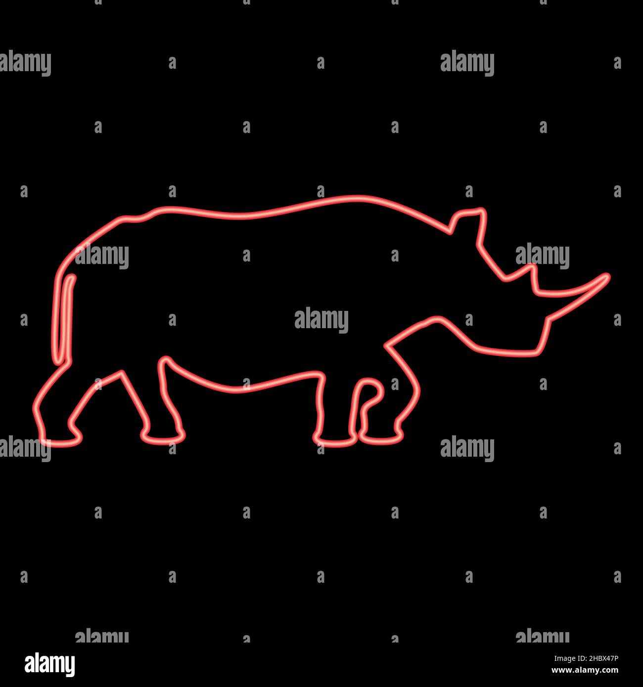 Neon rinoceros rosso colore vettore illustrazione immagine piatta luce stile Illustrazione Vettoriale