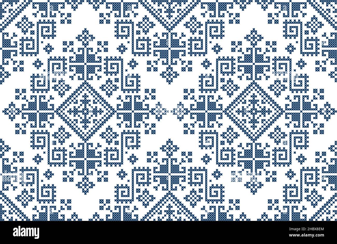 Retro Zmijanje vettore senza cuciture geometrico cross-stitich pattern - tradizionale folk art design dalla Bosnia-Erzegovina Illustrazione Vettoriale