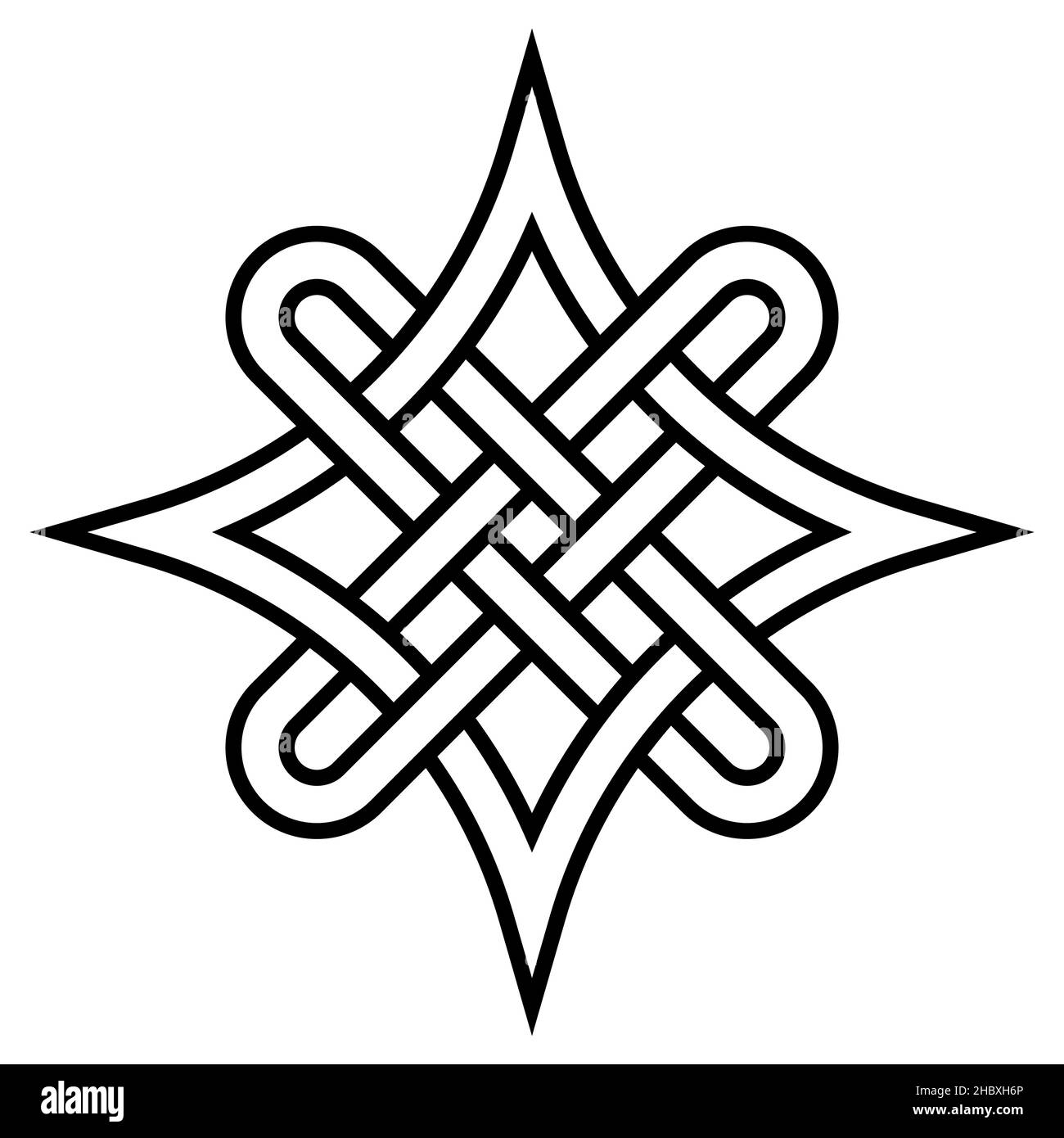 Simbolo del nodo celtico quaternario che sceglie il percorso giusto, segno del nodo di scelta del buono e dell'illustrazione di scorta del male Illustrazione Vettoriale