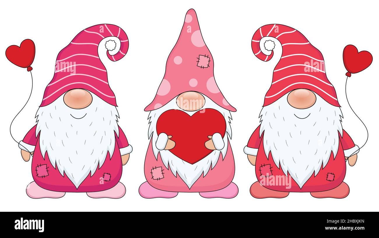 Cute Gnomes isolato su sfondo bianco. Illustrazione vettoriale del set di cartoni animati Gnomes. Illustrazione Vettoriale