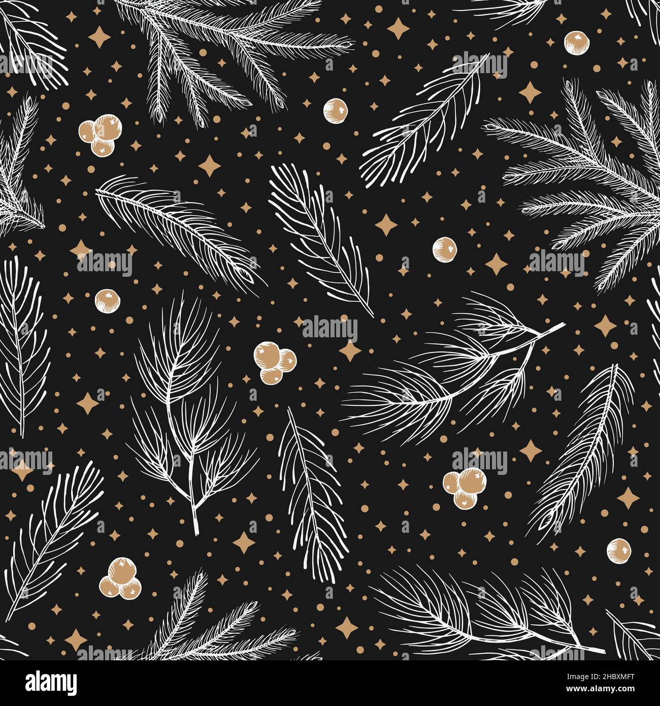 Pattern vettoriale senza giunture. Illustrazione di Natale scandinava. Design per biglietti d'auguri, striscioni, poster Illustrazione Vettoriale