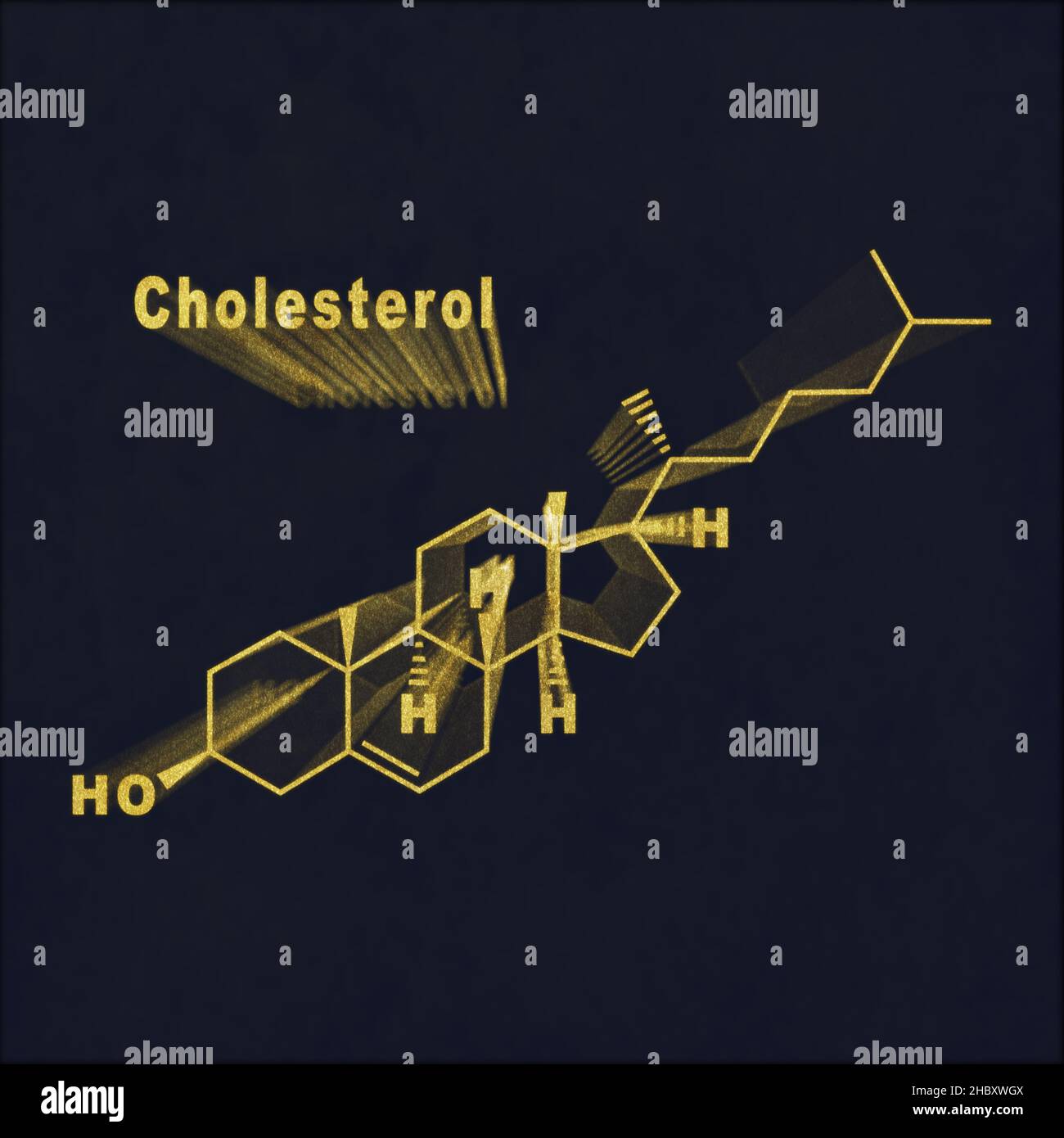 Ormone del colesterolo Formula chimica strutturale oro su sfondo scuro Foto Stock