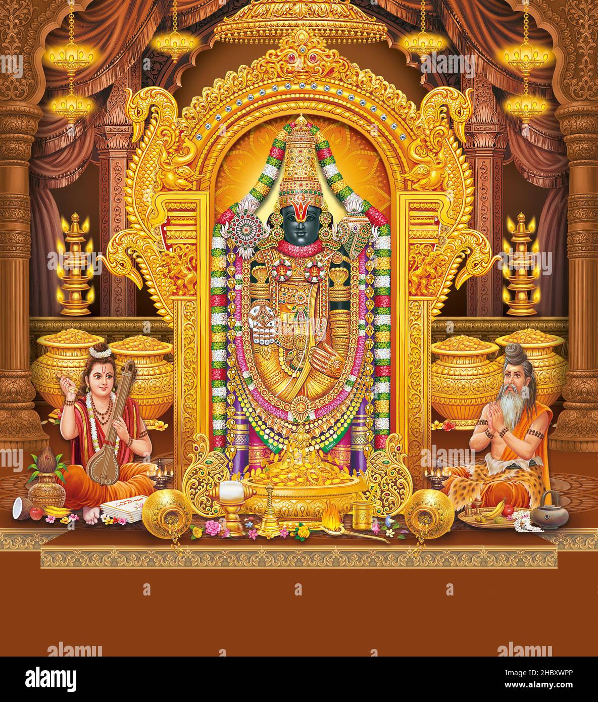 Signore Tirupati Balaji con sfondo colorato, Dio Tirupati Balaji poster design, Bhagwan Vishnu Foto Stock