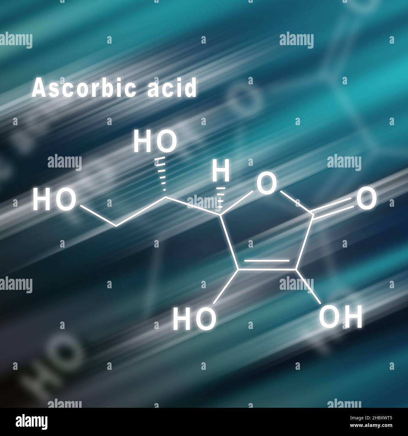 Acido ascorbico formula chimica strutturale sfondo futuristico Foto Stock