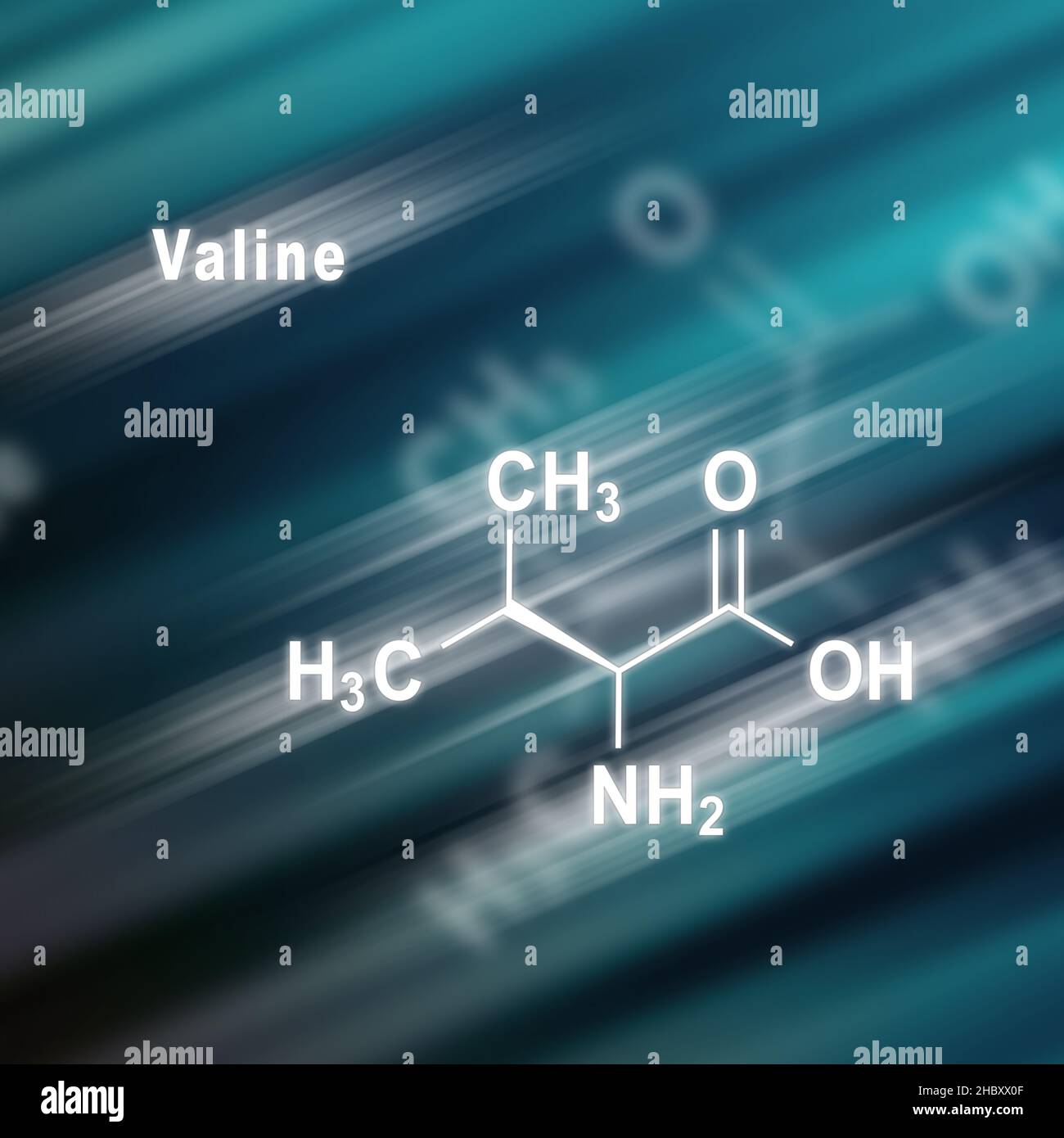 Valina (l-valina, Val, V) aminoacido, struttura chimica sfondo futuristico Foto Stock