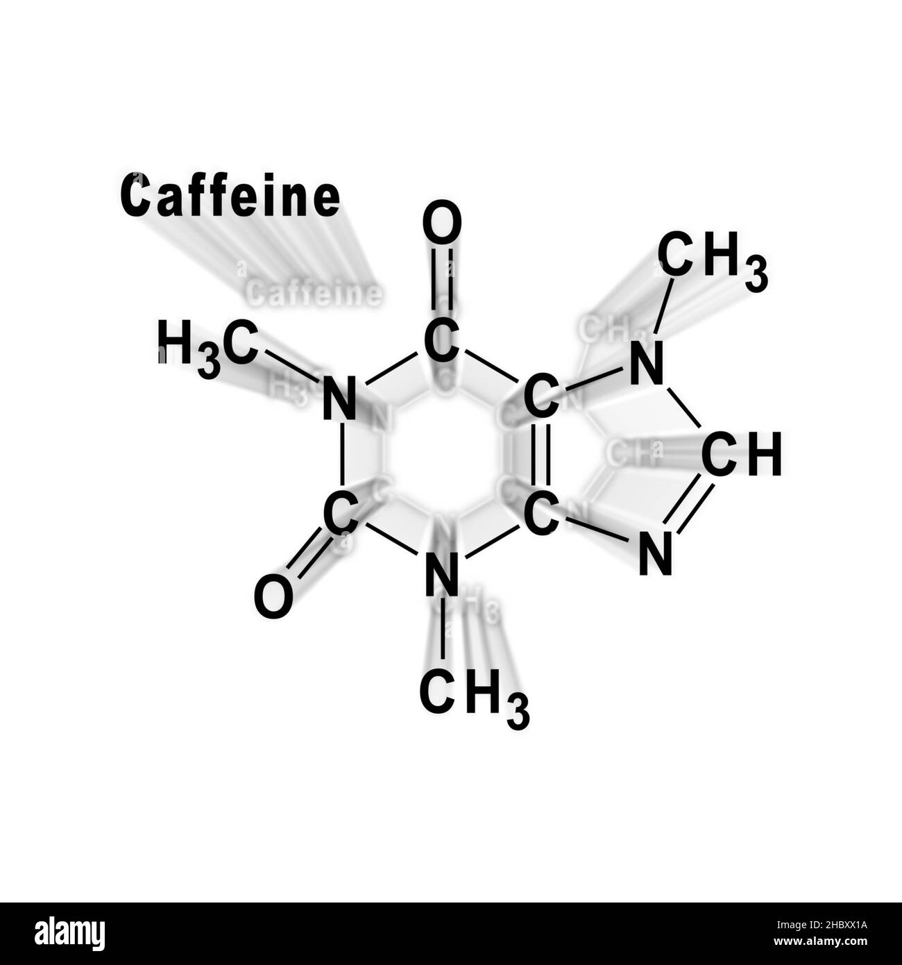 Caffeina formula chimica strutturale su sfondo bianco Foto Stock